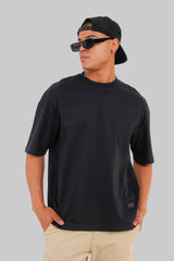Hand Print Black Baggy Fit T-Shirt Men Pic 2