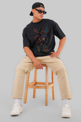 Two Men Line Art Black Baggy Fit T-Shirt Men Pic 3