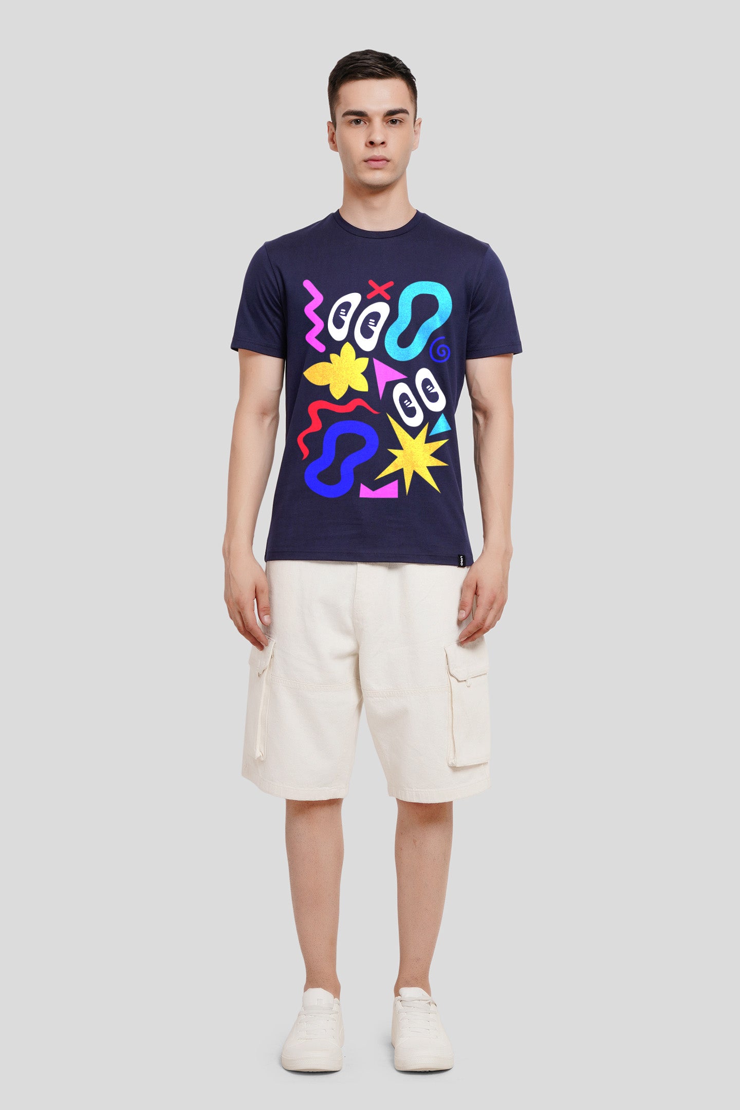 Doodled Print Navy Blue Regular Fit T-Shirt Men