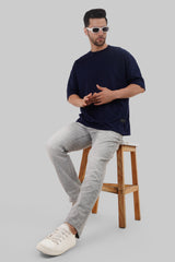 Light Grey Mid Rise Men's Baggy Jeans Pic 2