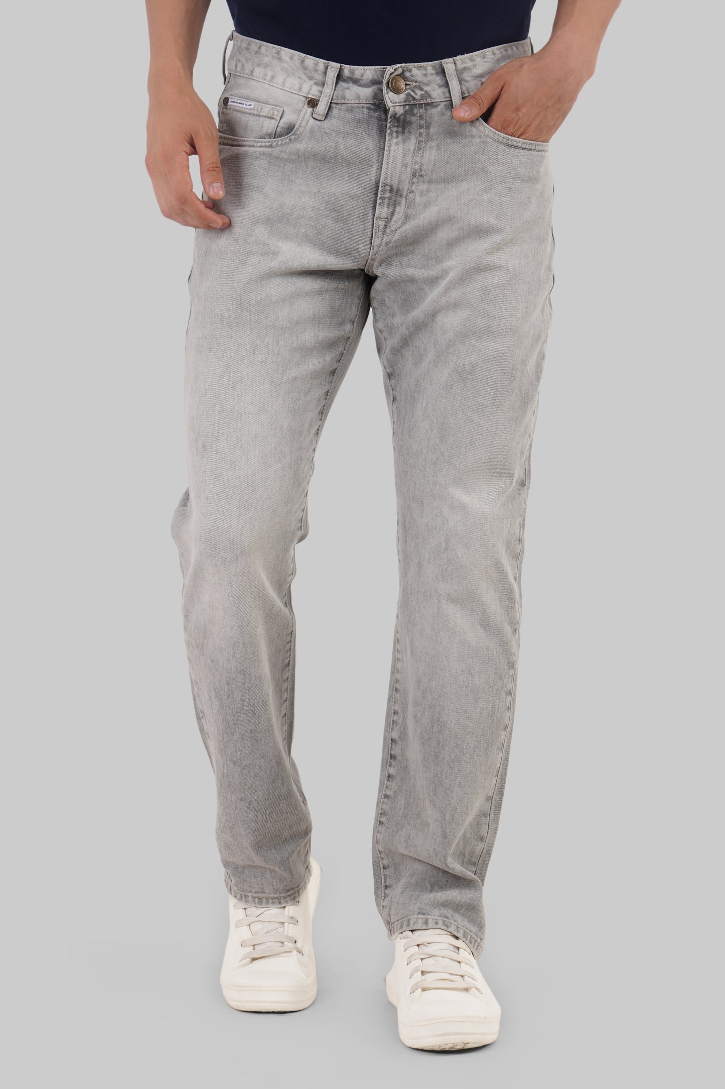 Light Grey Mid Rise Men's Baggy Jeans Pic 1