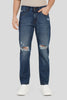 Blue Mid Rise Distressed Men's Relaxed Jeans Pic 1