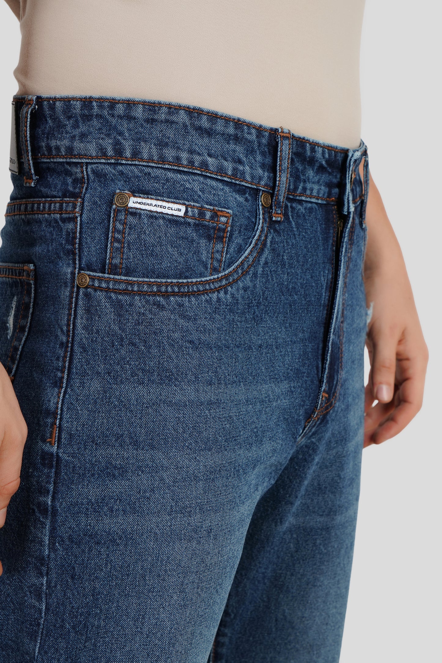 Blue Mid Rise Distressed Men's Relaxed Jeans Pic 4