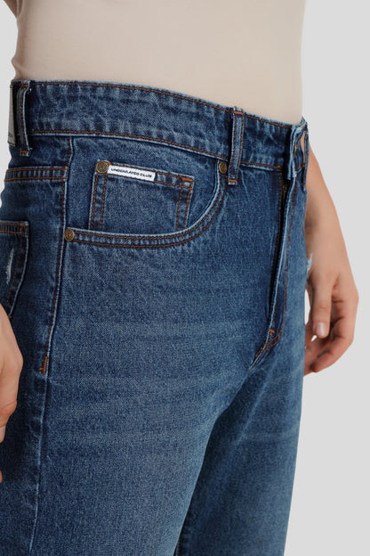 Blue Mid Rise Distressed Men's Relaxed Jeans Pic 4