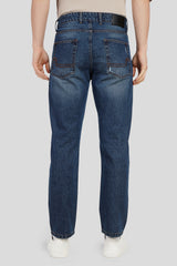 Blue Mid Rise Distressed Men's Relaxed Jeans Pic 3