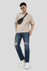 Blue Mid Rise Distressed Men's Relaxed Jeans Pic 2