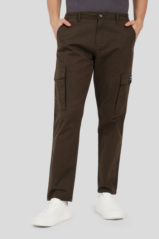 Olive Mid Rise Regular Fit Men's Cargo Pic 1