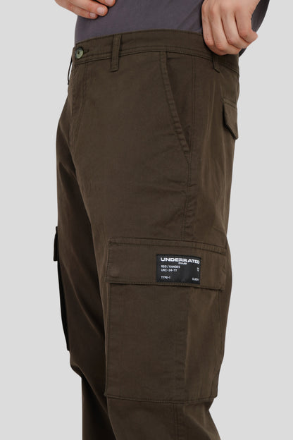 Olive Mid Rise Regular Fit Men's Cargo Pic 4