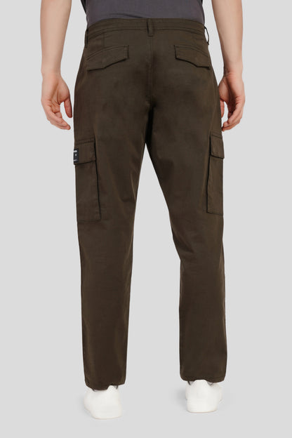 Olive Mid Rise Regular Fit Men's Cargo Pic 3