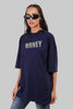 Money Print Navy Blue Baggy Fit T-Shirt Women
