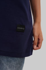 Solid Navy Blue Half Sleeves T-Shirt For Women Baggy Fit