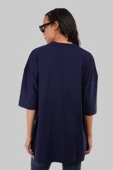 Solid Navy Blue Half Sleeves T-Shirt For Women Baggy Fit