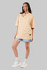 Solid Beige Half Sleeves T-Shirt For Women Baggy Fit
