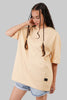 Solid Beige Half Sleeves T-Shirt For Women Baggy Fit