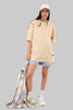Solid Beige Half Sleeves T-Shirt For Women Baggy Fit