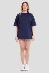Bad Influence Navy Blue Oversized Fit T-Shirt Women
