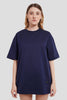 Solid Navy Blue Half Sleeves T-Shirt For Women Oversized Fit
