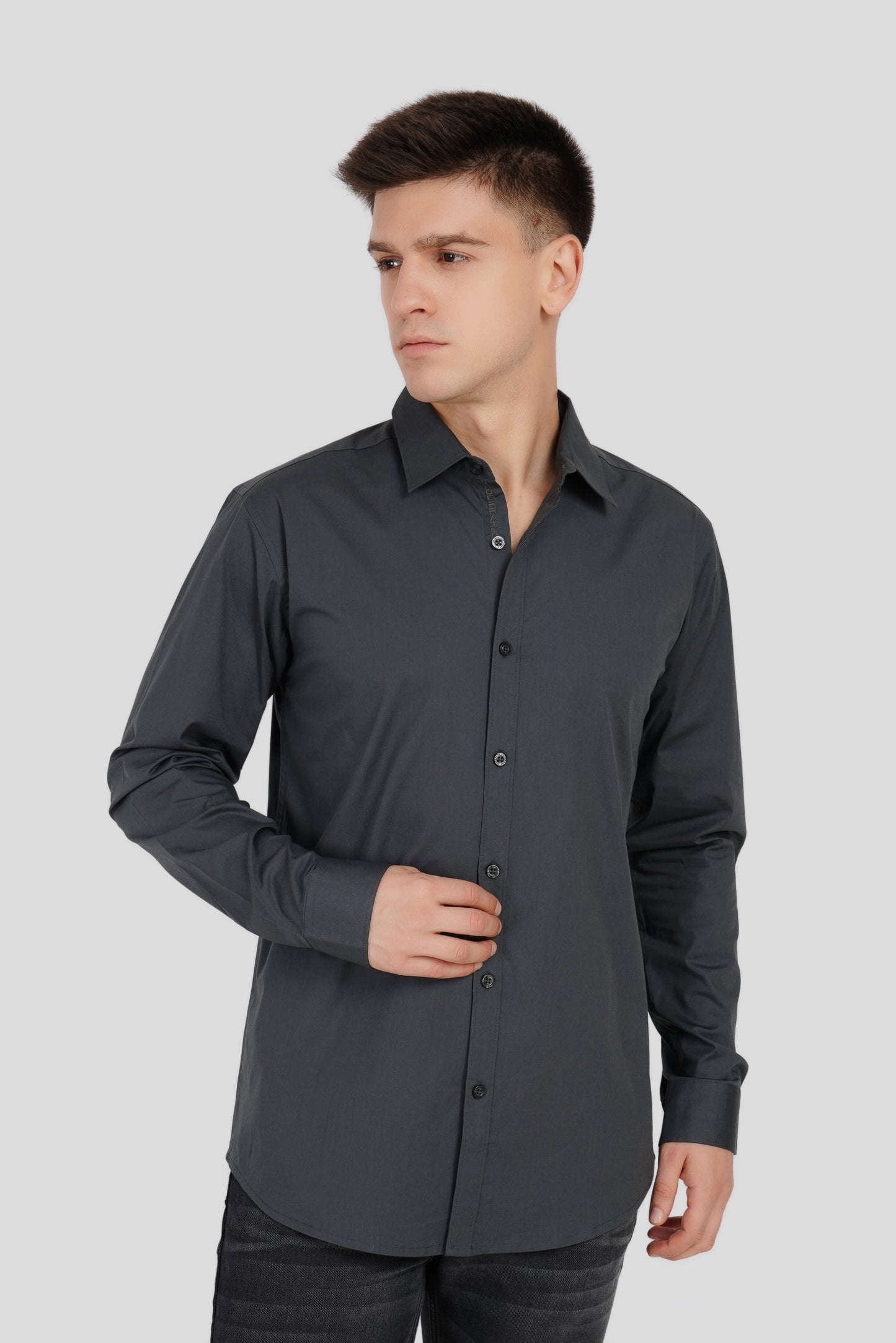 Dark Grey Solid Slim Fit Shirt