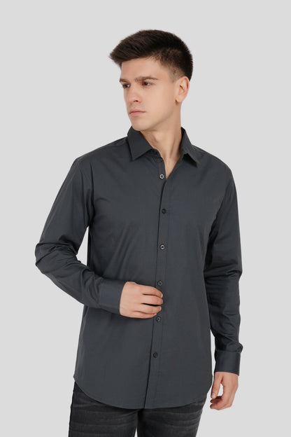 Dark Grey Solid Slim Fit Shirt