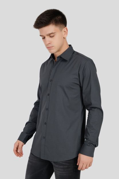 Dark Grey Solid Slim Fit Shirt