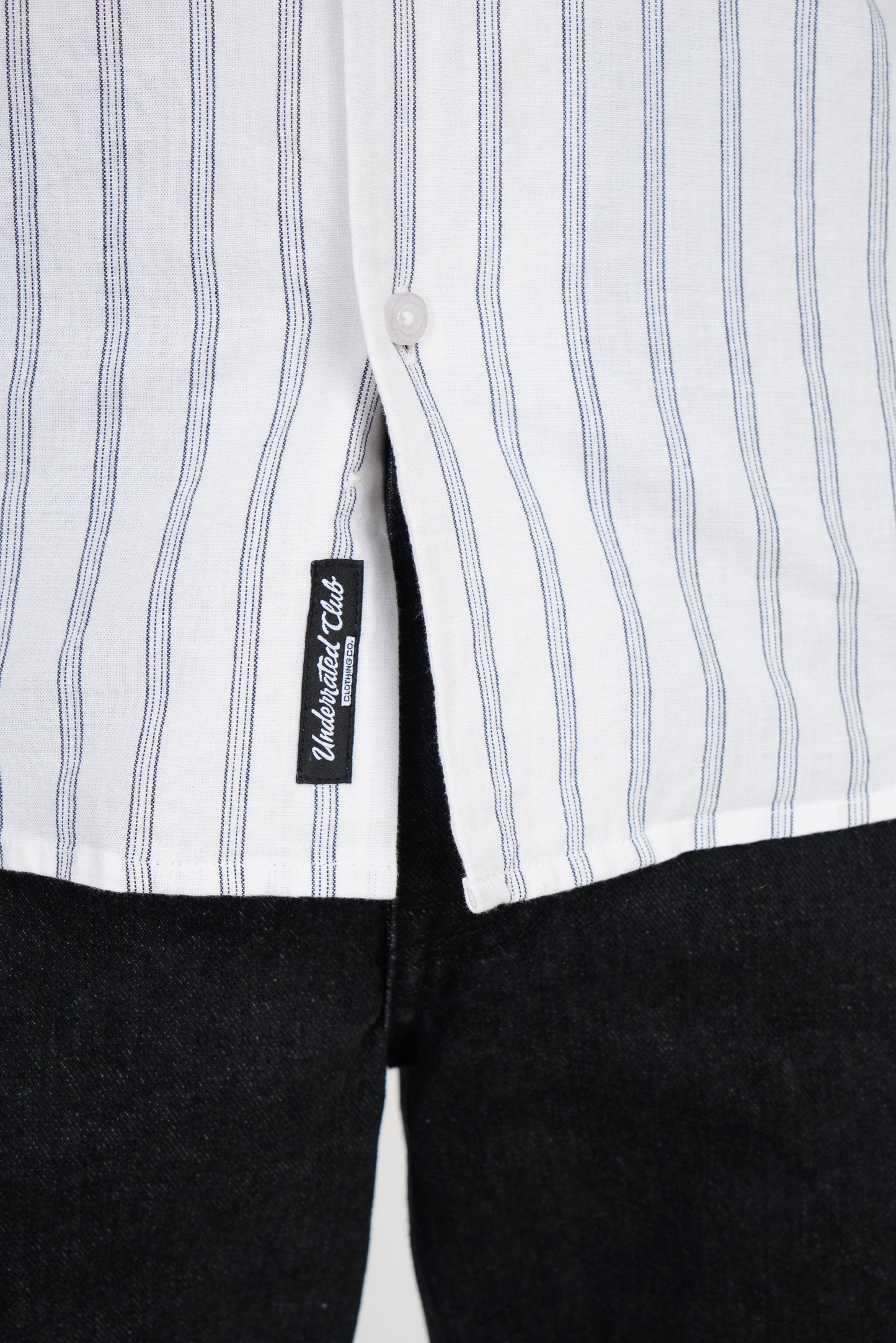 White Striped Cuban Collar Shirt