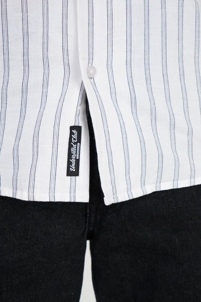 White Striped Cuban Collar Shirt