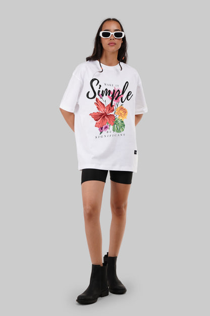Simple Flowers White Oversized Fit T-Shirt Women Pic 3
