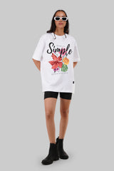 Simple Flowers White Oversized Fit T-Shirt Women Pic 3