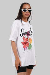 Simple Flowers White Oversized Fit T-Shirt Women Pic 1