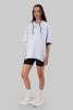 Powder Blue Neck Logo Print Oversized T-Shirt For Women
