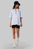 Powder Blue Neck Logo Print Oversized T-Shirt For Women