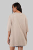 Beige Neck Logo Print Oversized T-Shirt For Women