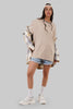 Beige Neck Logo Print Oversized T-Shirt For Women