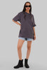 Solid Dark Grey Half Sleeves T-Shirt For Women Oversized Fit