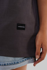 Solid Dark Grey Half Sleeves T-Shirt For Women Oversized Fit