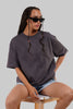 Solid Dark Grey Half Sleeves T-Shirt For Women Oversized Fit