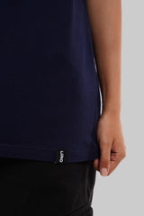 Solid Navy Blue Half Sleeves T-Shirt For Women Boyfriend Fit