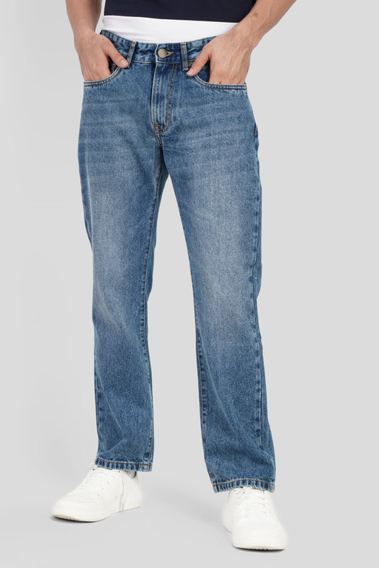 Light Blue Mid Rise Men's Straight Jeans Pic 1