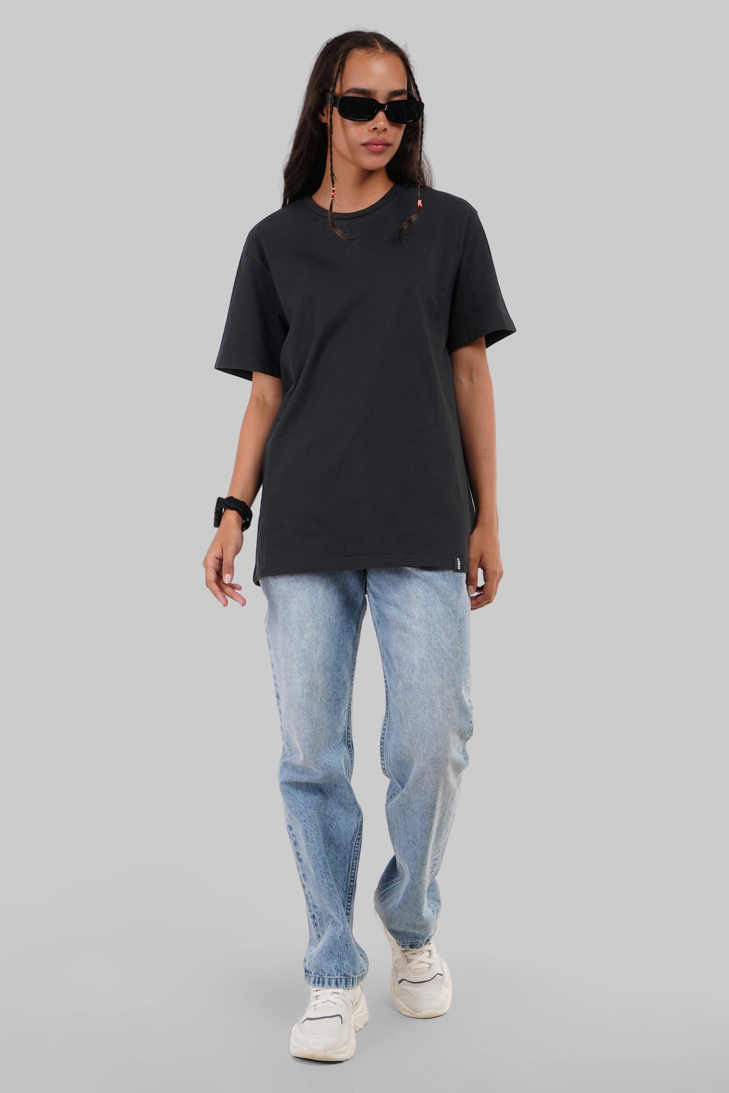 Solid Black Half Sleeves T-Shirt For Women Boyfriend Fit