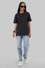 Solid Black Half Sleeves T-Shirt For Women Boyfriend Fit
