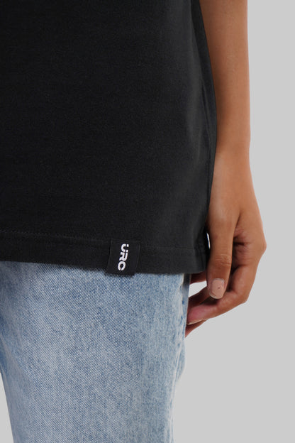 Solid Black Half Sleeves T-Shirt For Women Boyfriend Fit