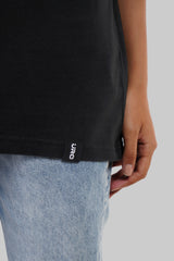 Solid Black Half Sleeves T-Shirt For Women Boyfriend Fit
