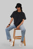 Solid Black Half Sleeves T-Shirt For Women Boyfriend Fit