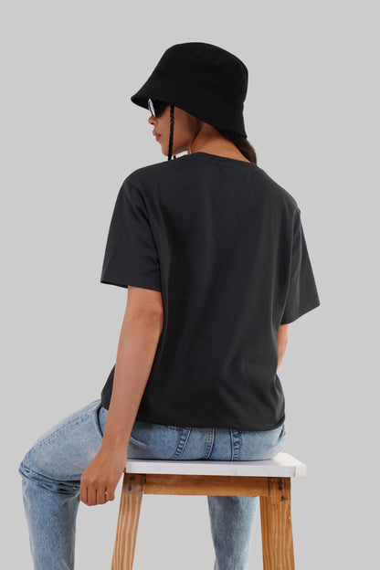 Solid Black Half Sleeves T-Shirt For Women Boyfriend Fit