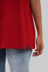 Solid Red Half Sleeves T-Shirt For Women Boyfriend Fit