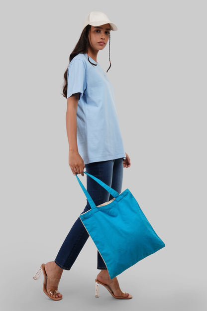 Solid Powder Blue Half Sleeves T-Shirt For Women Boyfriend Fit