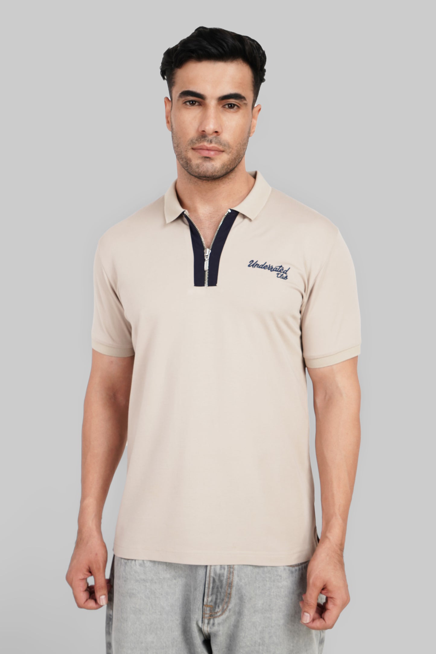 Men's Polo Neck T-shirt Combo - Pack of 2 Underrated Essentials - Beige and Navy
