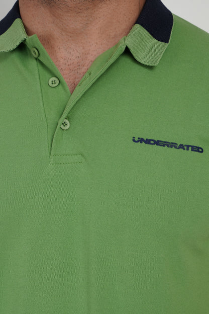 Green Contrast Collar Polo T-Shirt