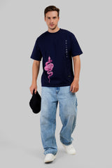 Pink Serpent Navy Blue Oversized Fit T-Shirt Men Pic 2