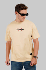 Sunset Warrior Beige Oversized Fit T-Shirt Men Pic 2